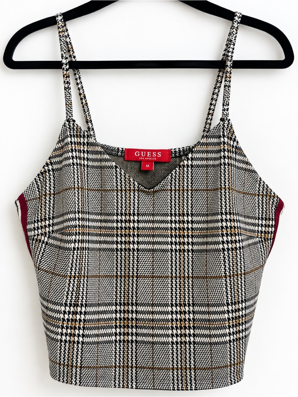 GUESS Black, White & Burgundy Plaid Cropped Camisole